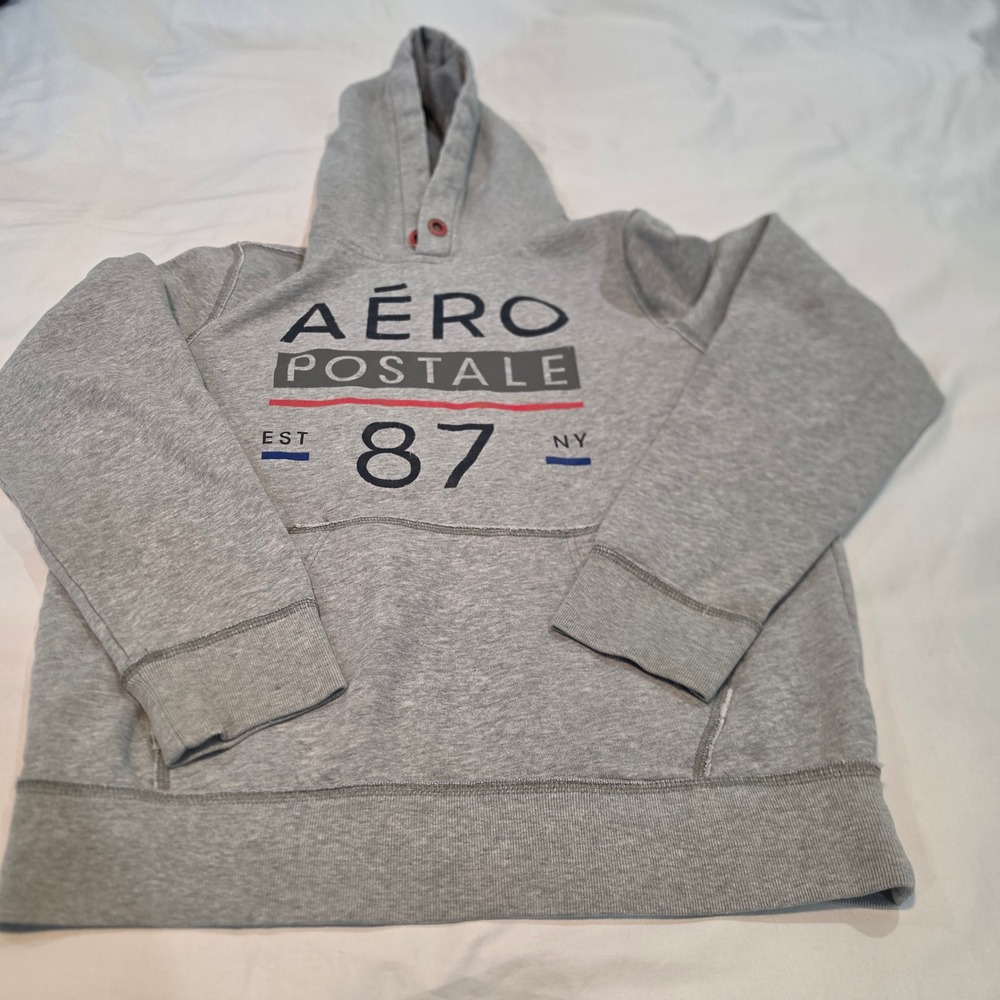 Aeropostale Hoodie Mens Medium Grey Good Graphic Logo Pullover 9083AH13